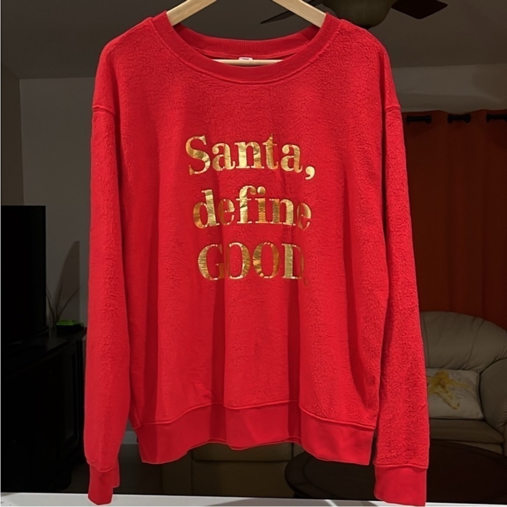 No Bo Women’s Red Santa Define Good Christmas Sweater Size XXL